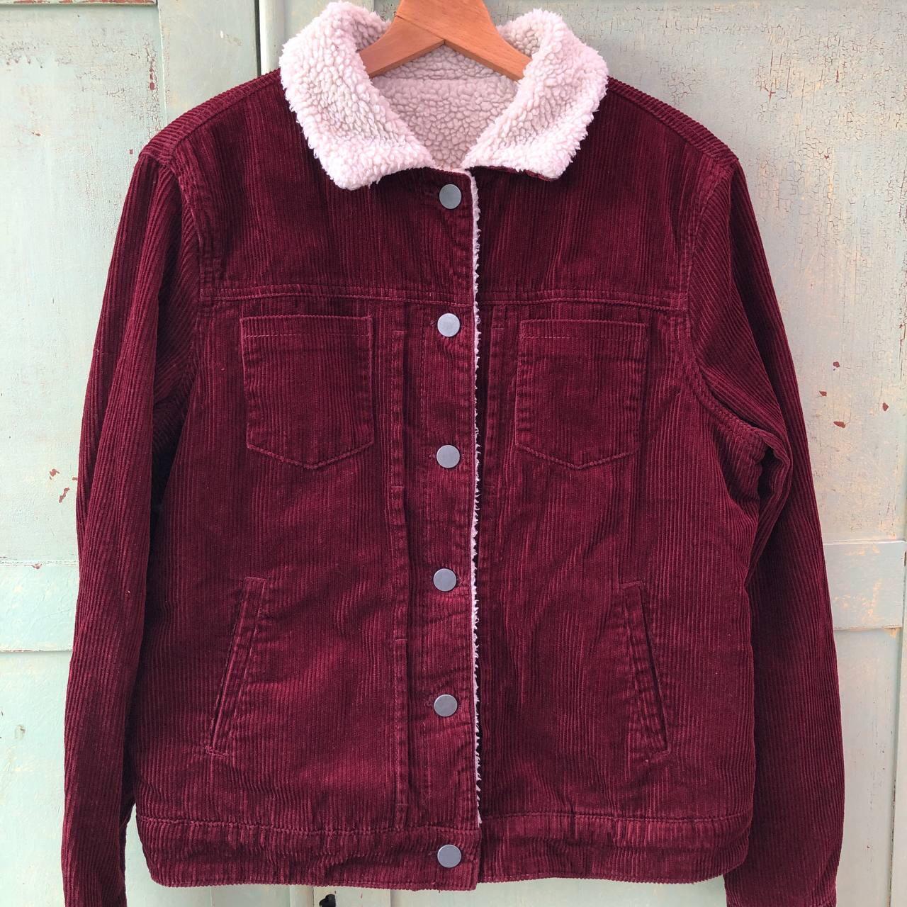 Sainsbury’s TU fleece lined corduroy jacket in wine... - Depop