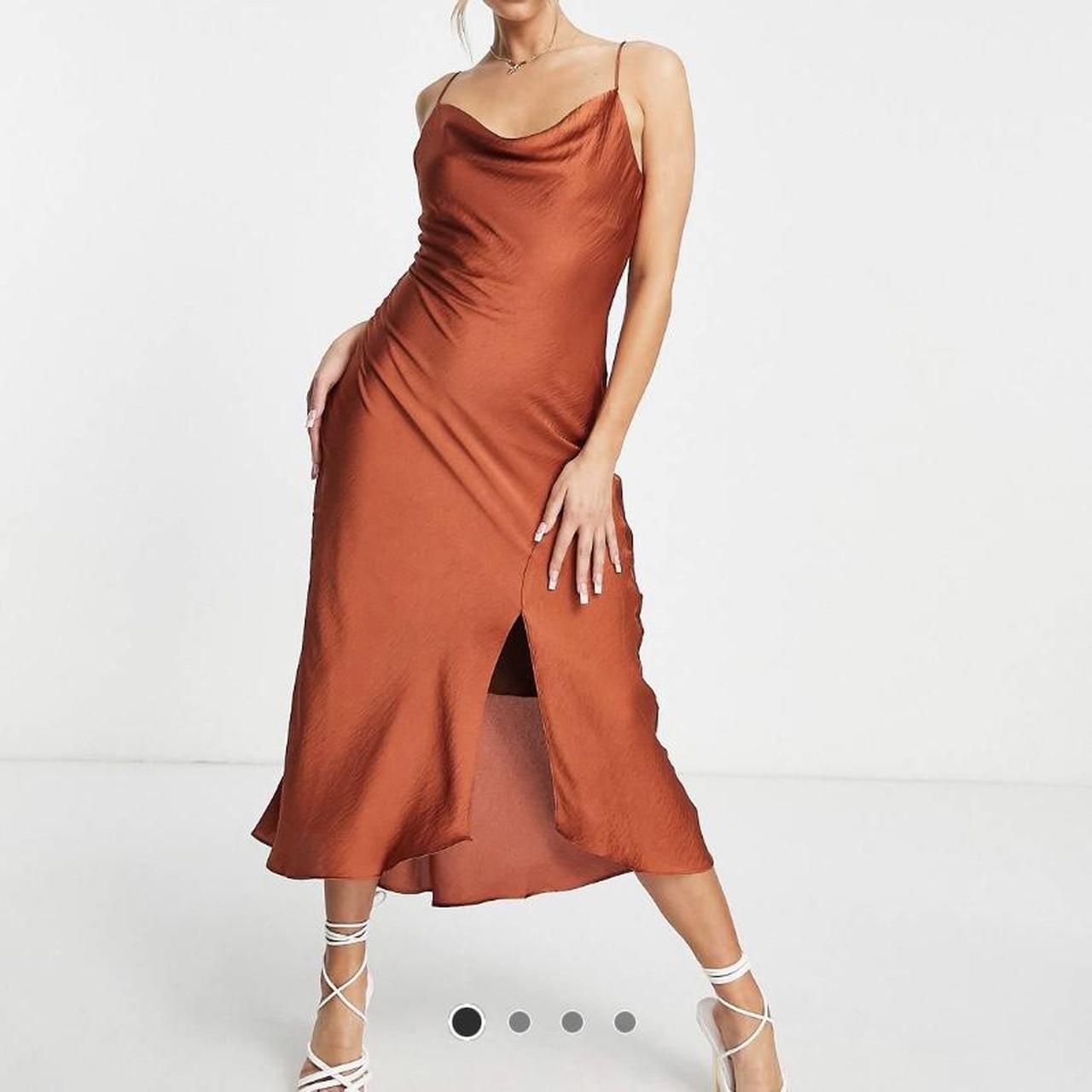 Rust satin midi dress sale