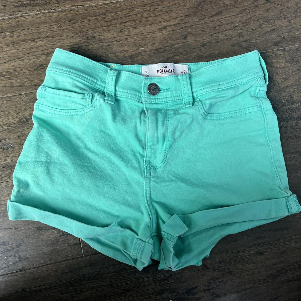 Green/Teal Hollister Jean Shorts - high rise - size... - Depop