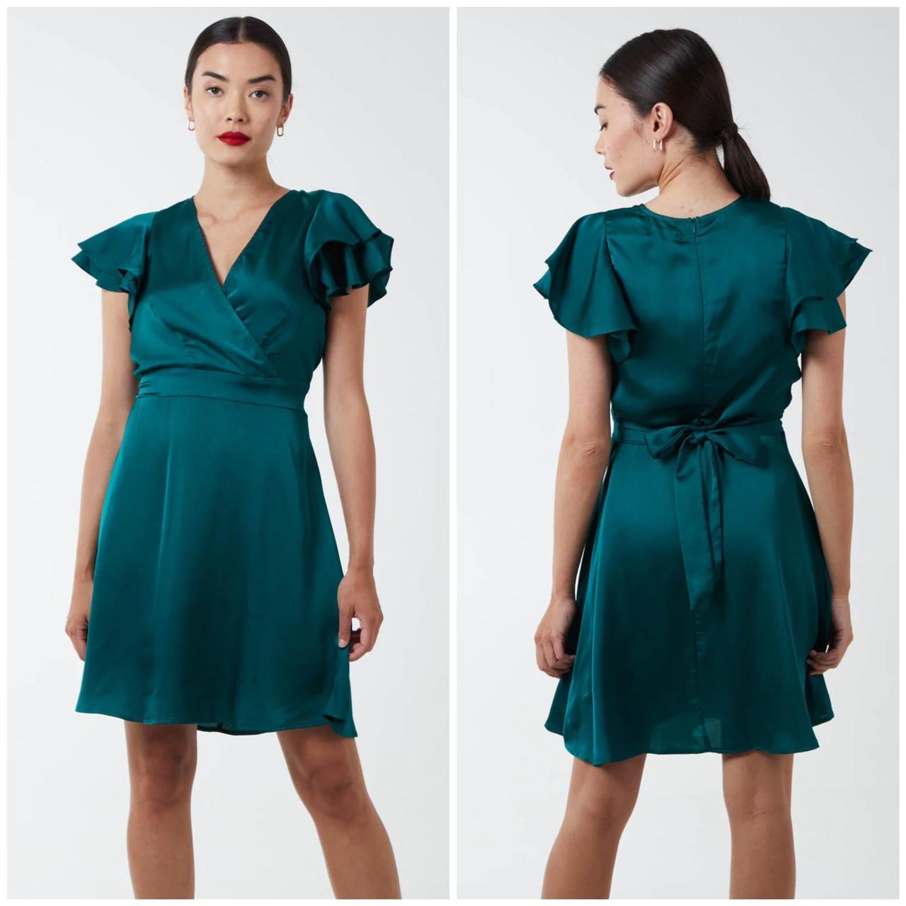 Blue Vanilla green Double Angel Sleeve Wrap Dress... - Depop