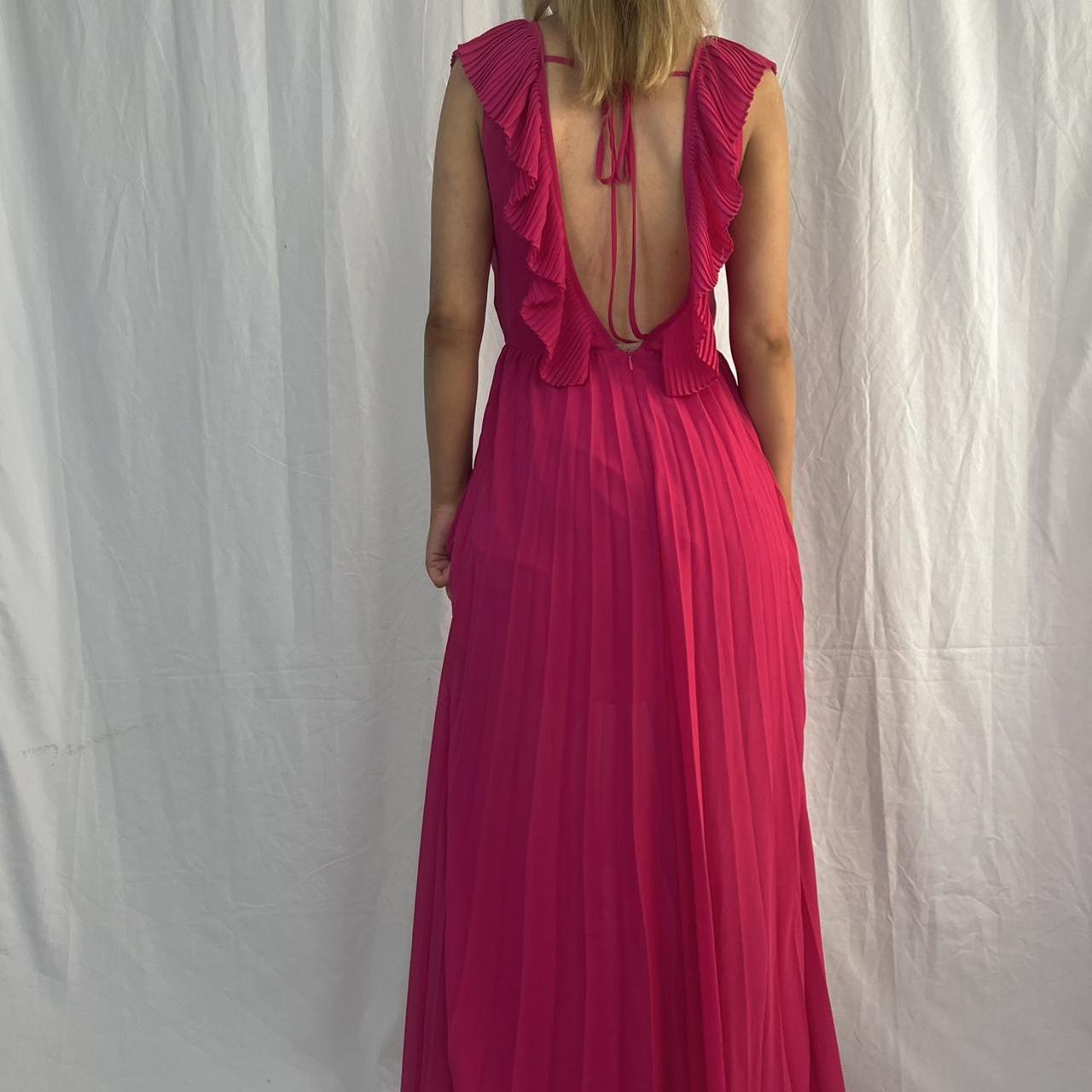 Zara hot pink maxi dress with frills and pleats 🔥... Depop