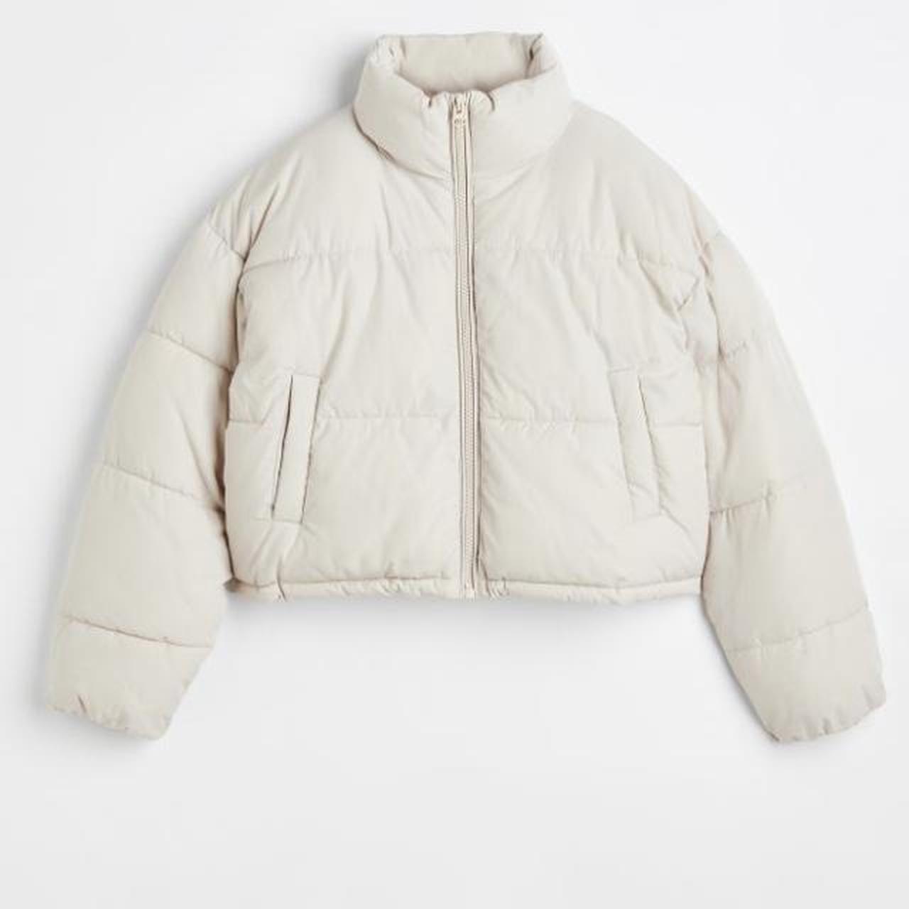 H&M puffer jacket Size: M Light beige puffer super... - Depop