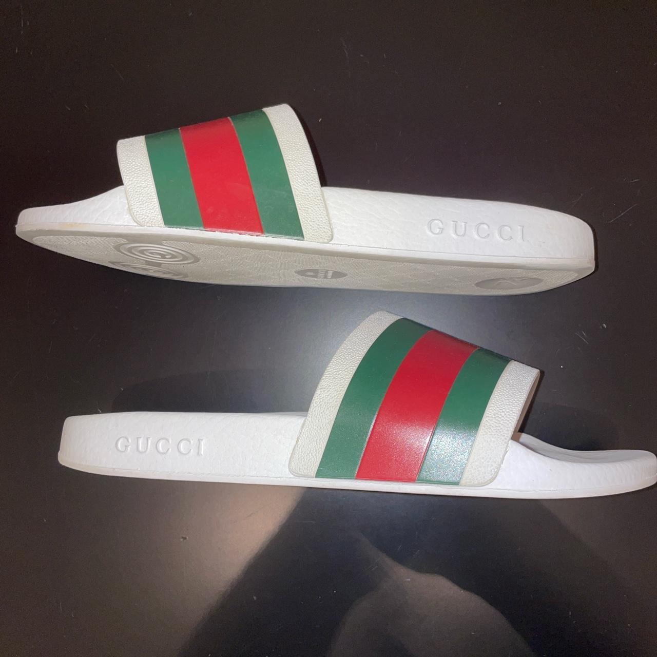 Gucci Men's White and Red Slides Depop