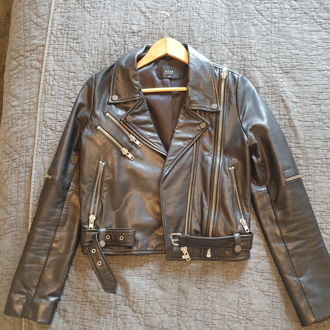 Neuw leather jacket with zip details Size... - Depop