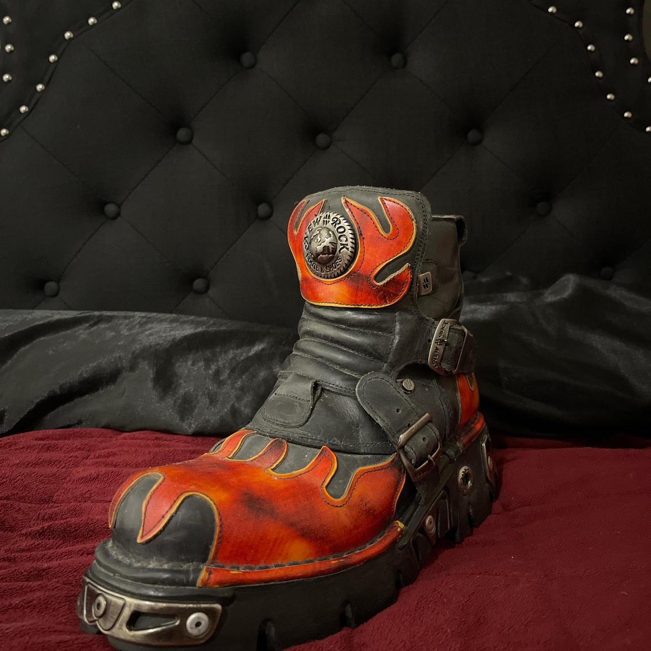 Vintage New Rock Flame Design With Straps and Silver... - Depop
