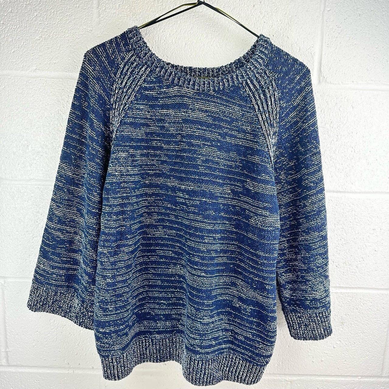 Massimo Dutti Navy Blue Marled Heavy Knit Split Back... - Depop