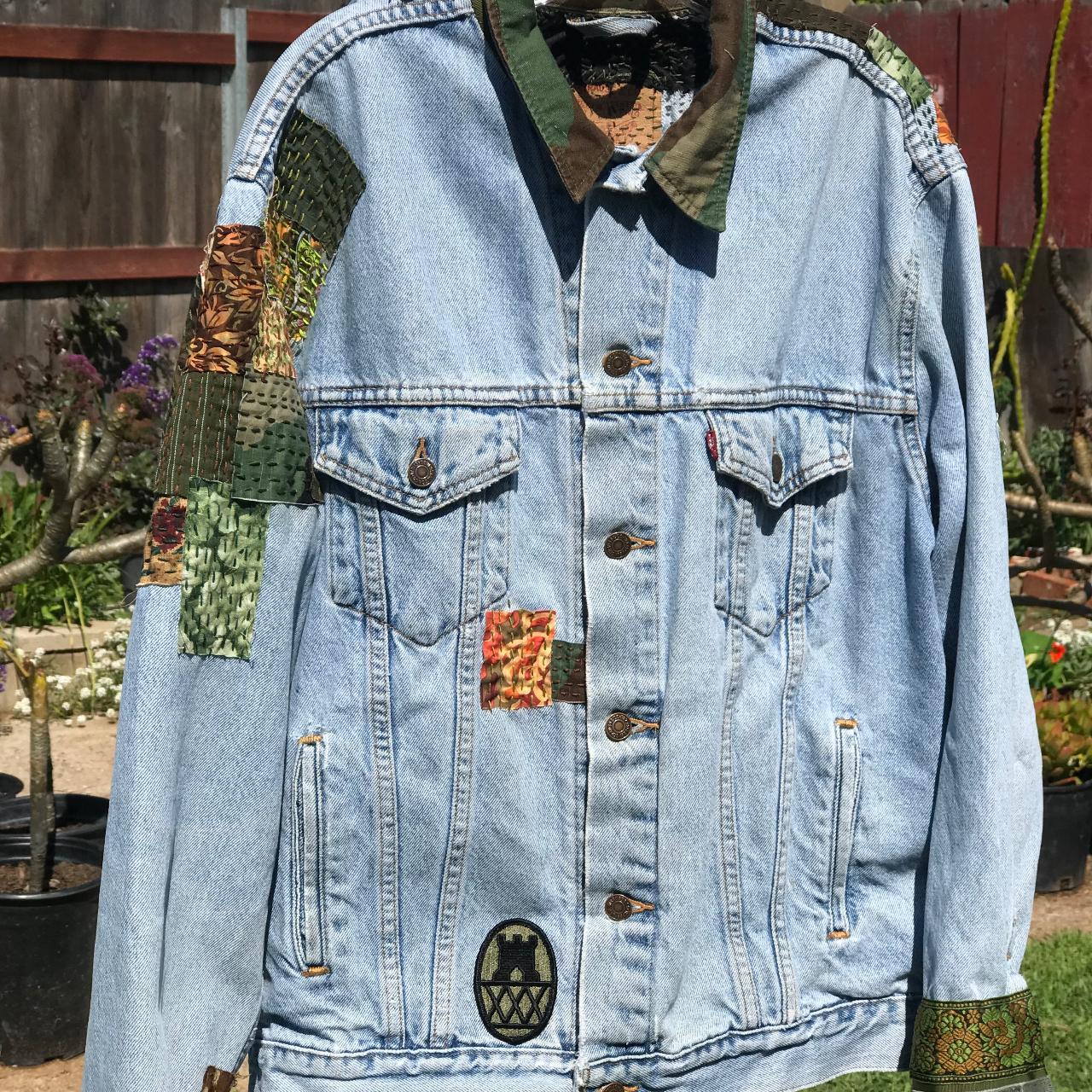 Upcycled, vintage Levi's trucker denim jacket with... - Depop