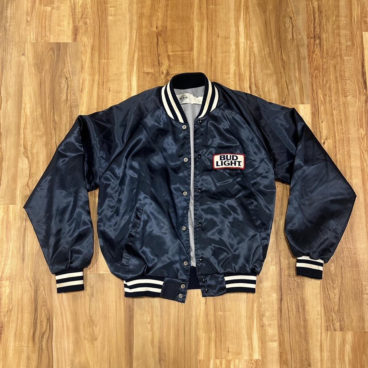 Vintage 80s Bud-light Satin Varsity Jacket Size: L... - Depop