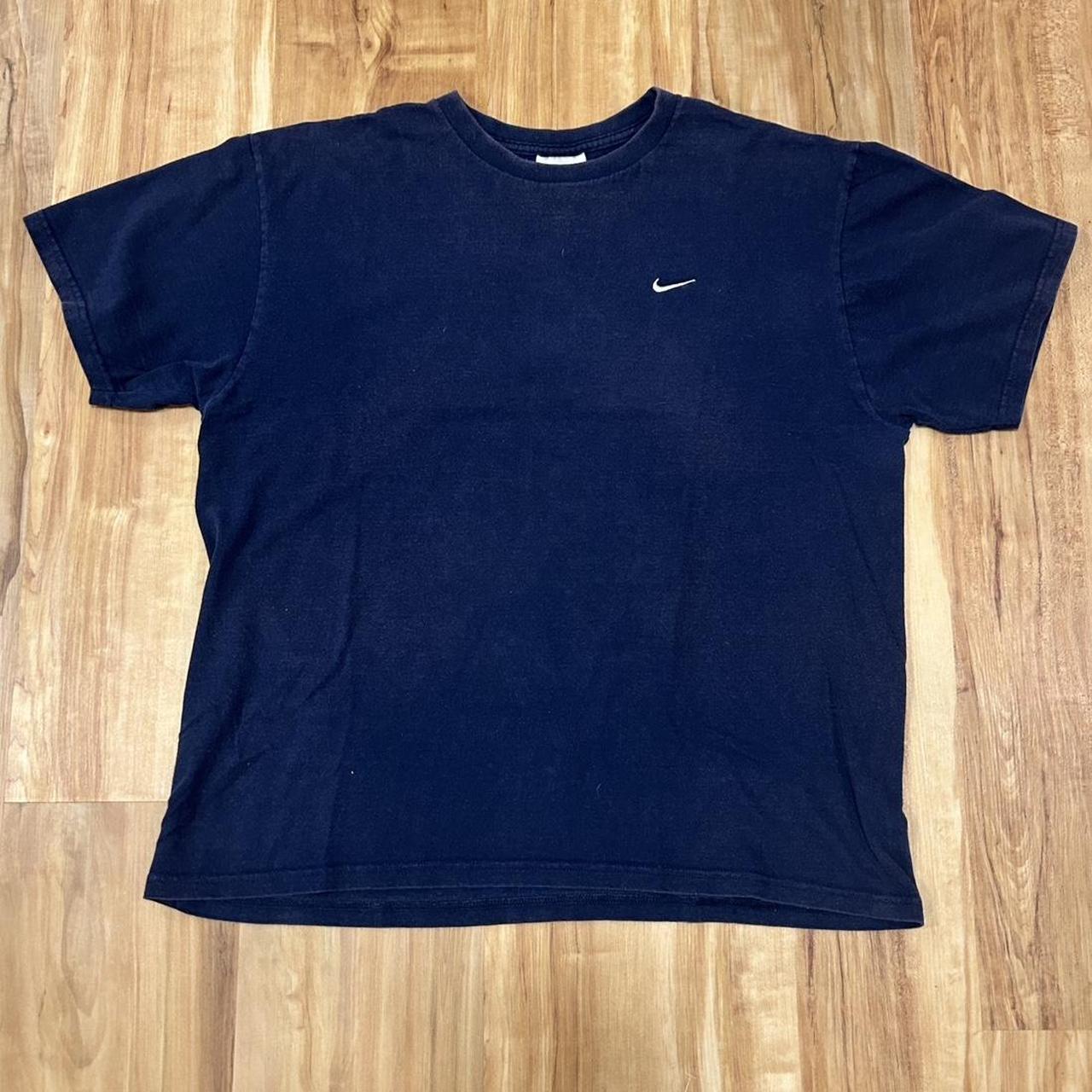 2000s Vintage Nike Embroidered Navy T-Shirt Size:... - Depop