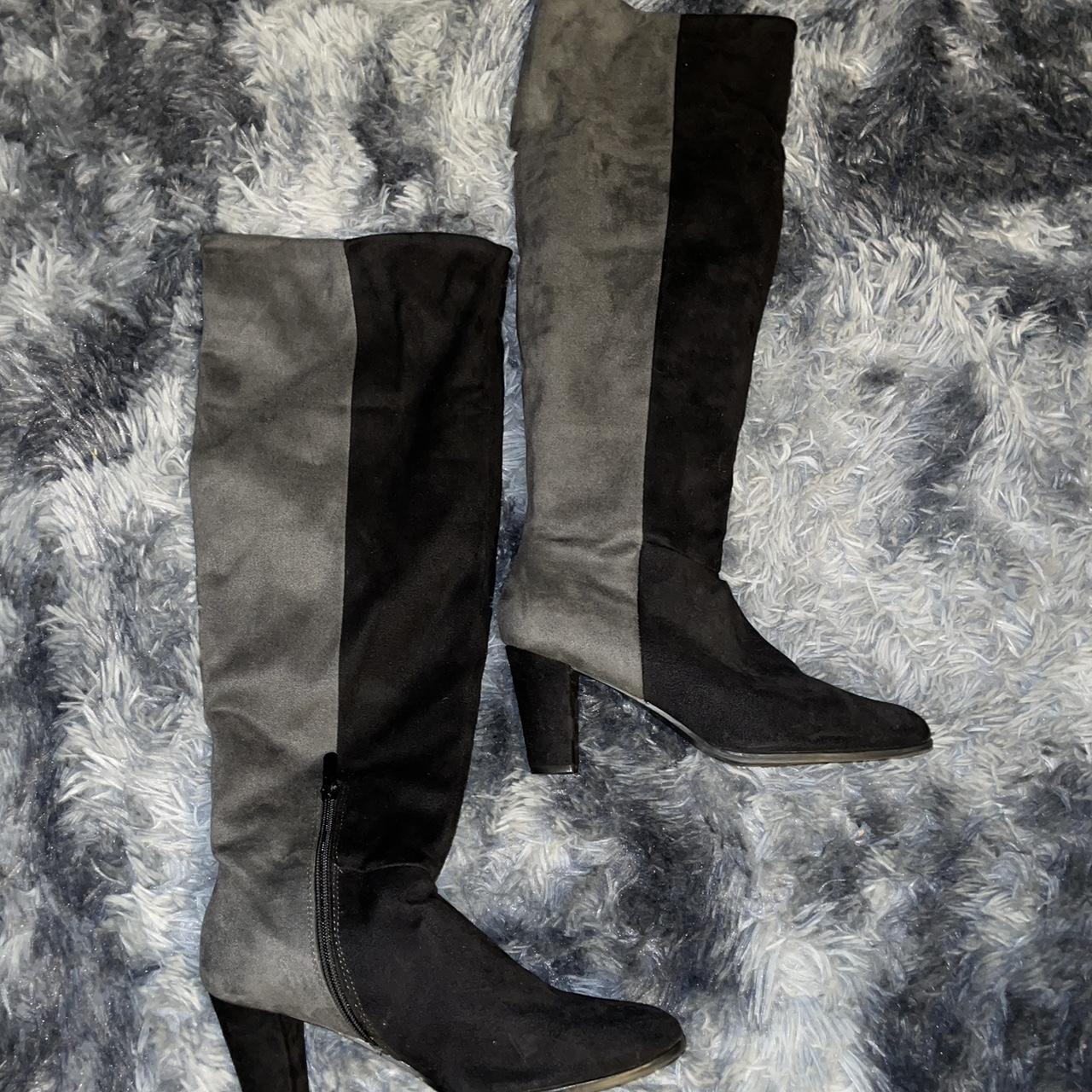 Impo stretch faux suede knee high two tone grey Depop