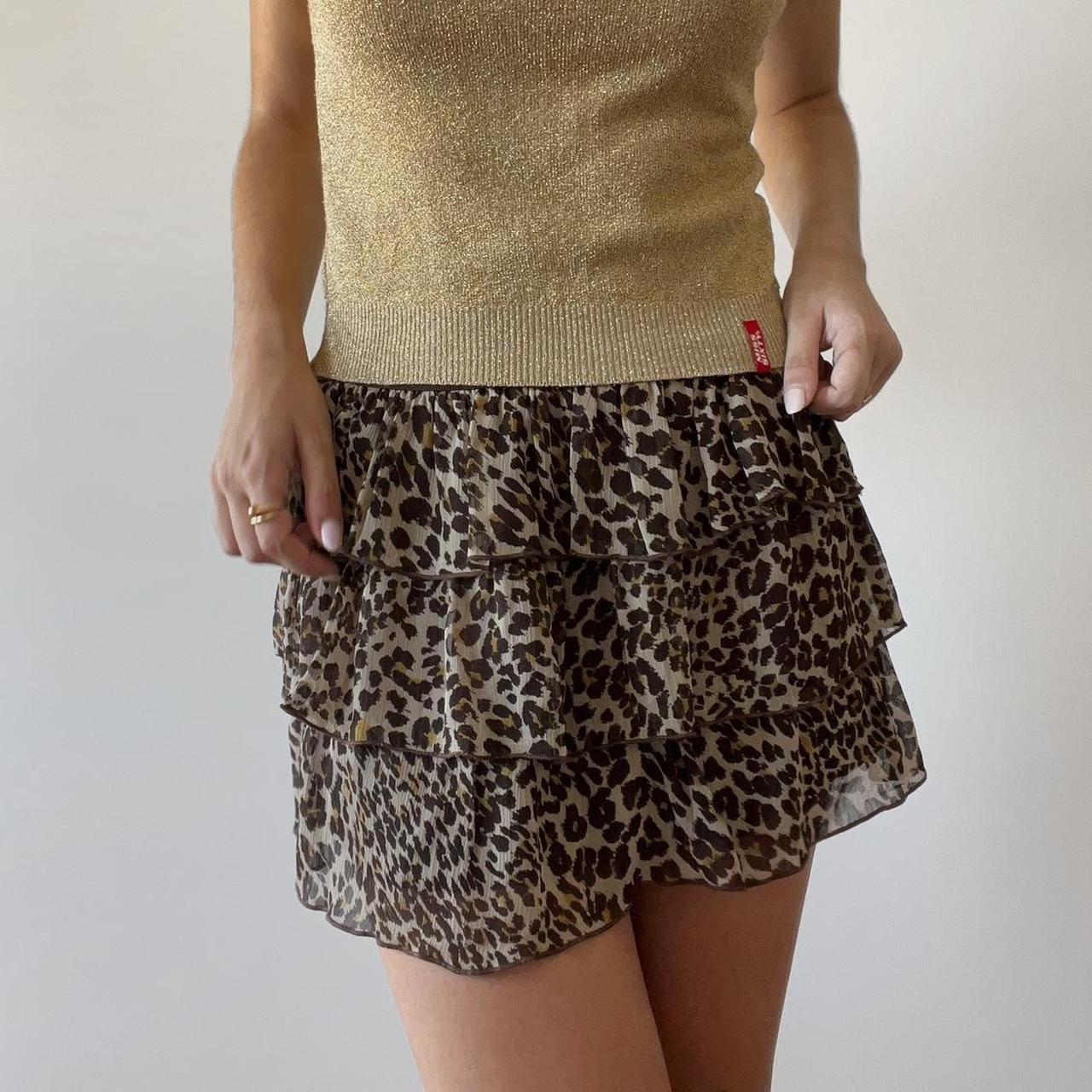 cheetah print skirt mini with ruffles elastic. Depop