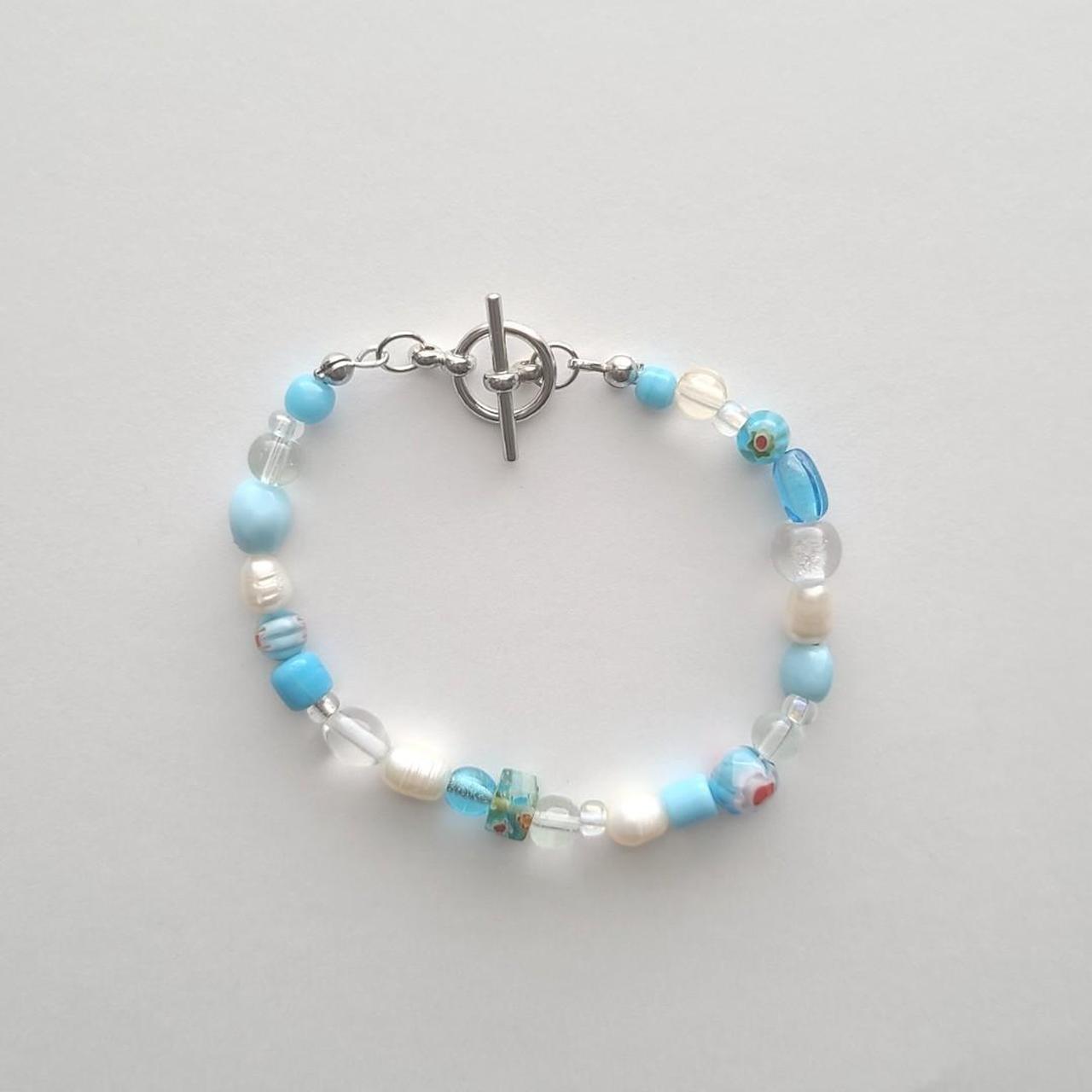 blue coquette aesthetic bracelet made with jade, - Depop