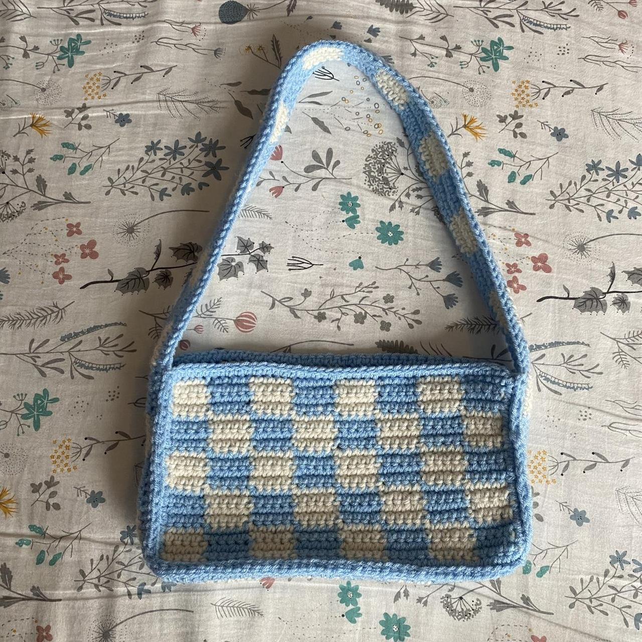 Checkered Crochet Shoulder Bag