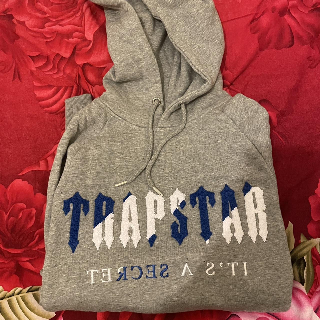 Trapstar Men's Grey and Blue Hoodie Depop