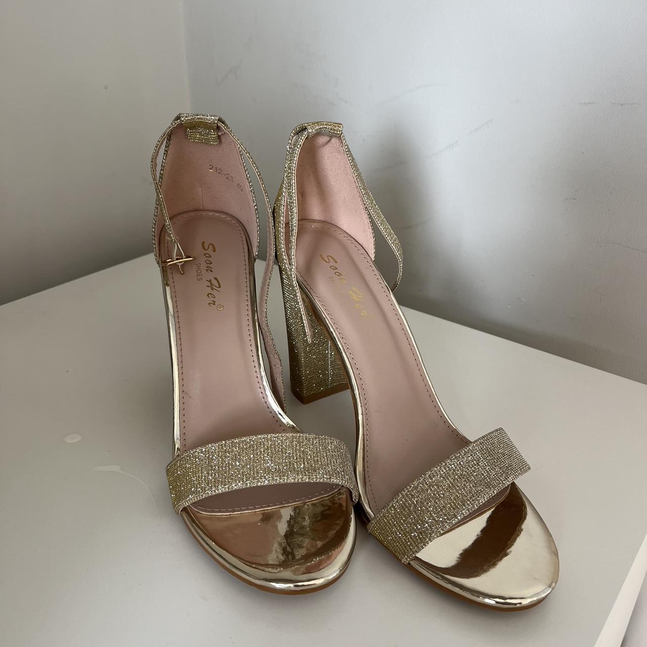 soon her” sparkly gold heels inch never Depop