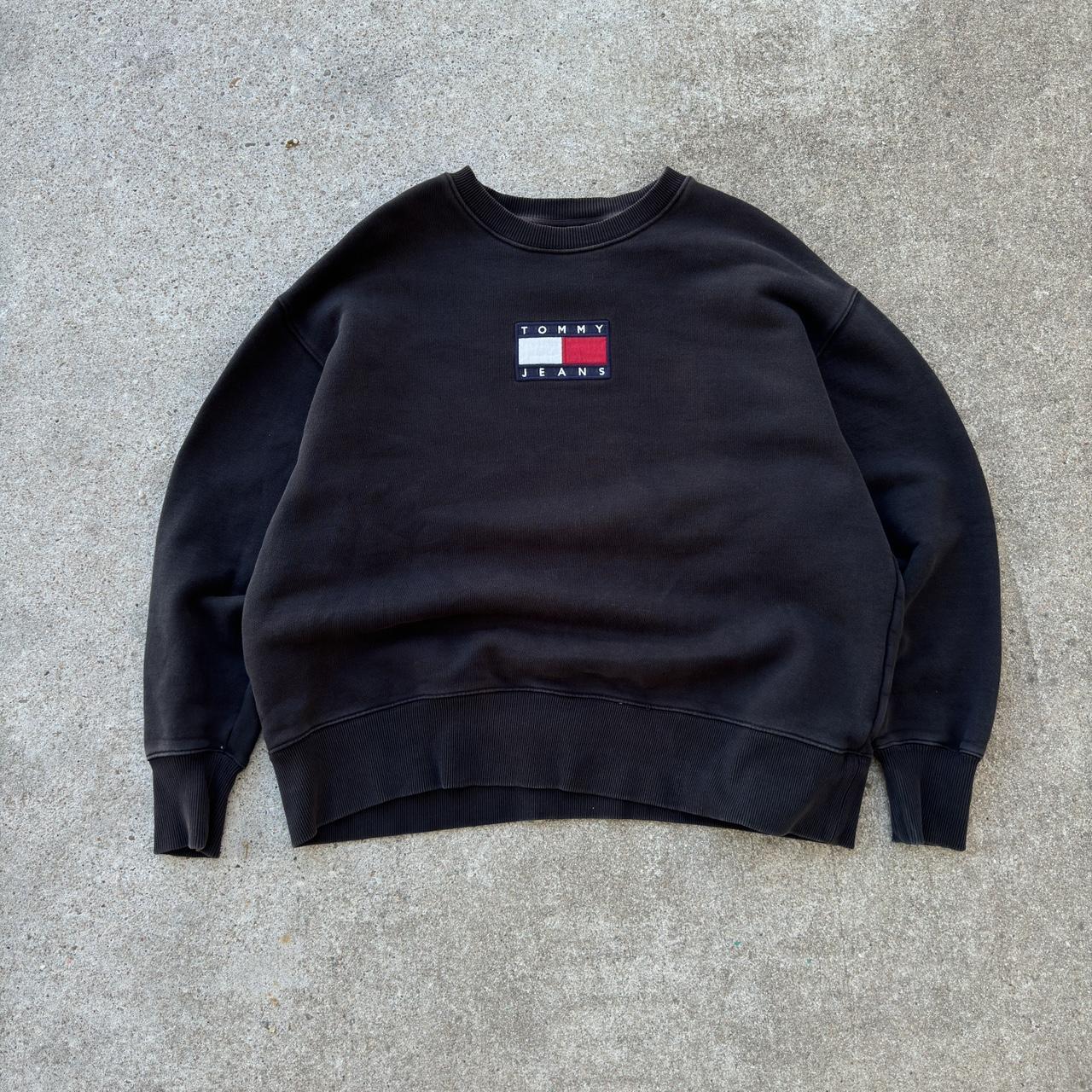 Vintage Tommy Hilfiger black sweatshirt boxy XXL - Depop