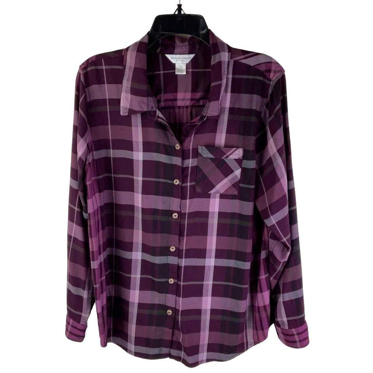 Purple Plaid Flannel Button Down Petite Shirt Size... - Depop