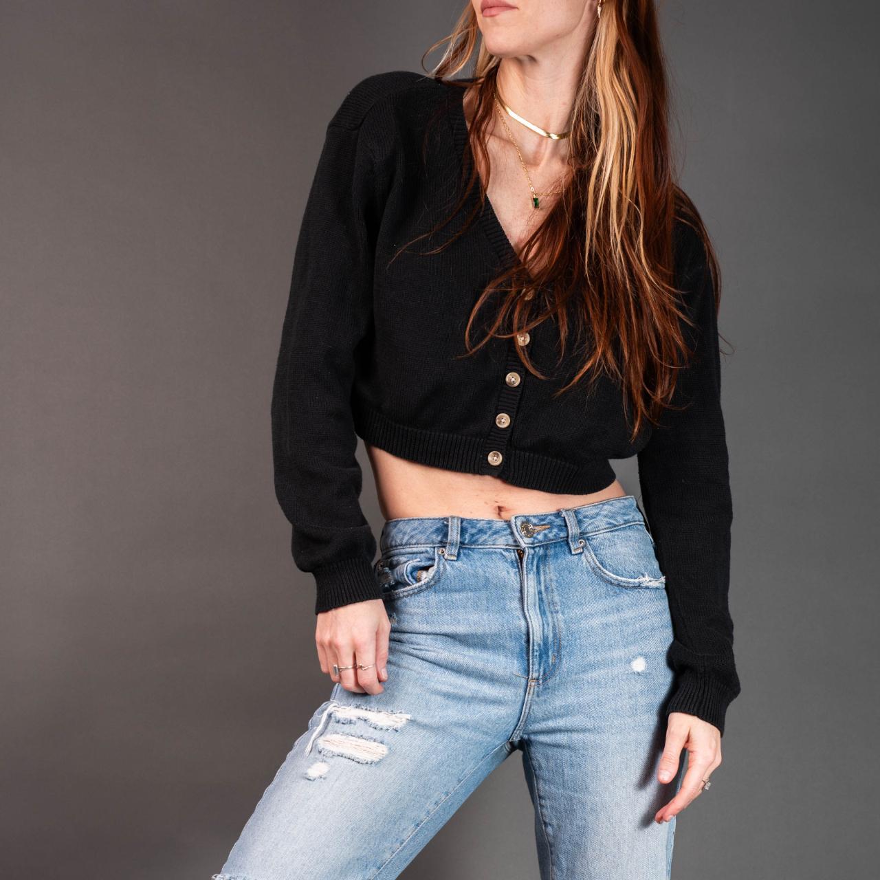 Crop top black button down sweater