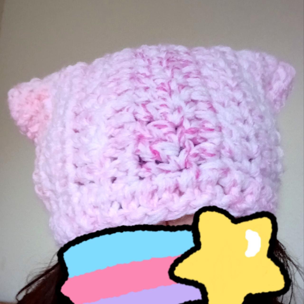 Crochet Cat beanie, Cat hat, Pink valentines... - Depop