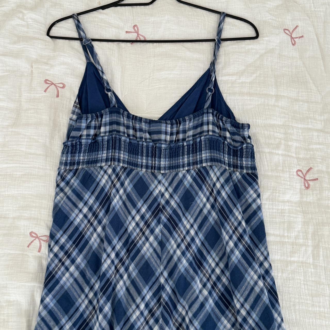 Blue and white plaid babydoll dress with ruffle hem... Depop