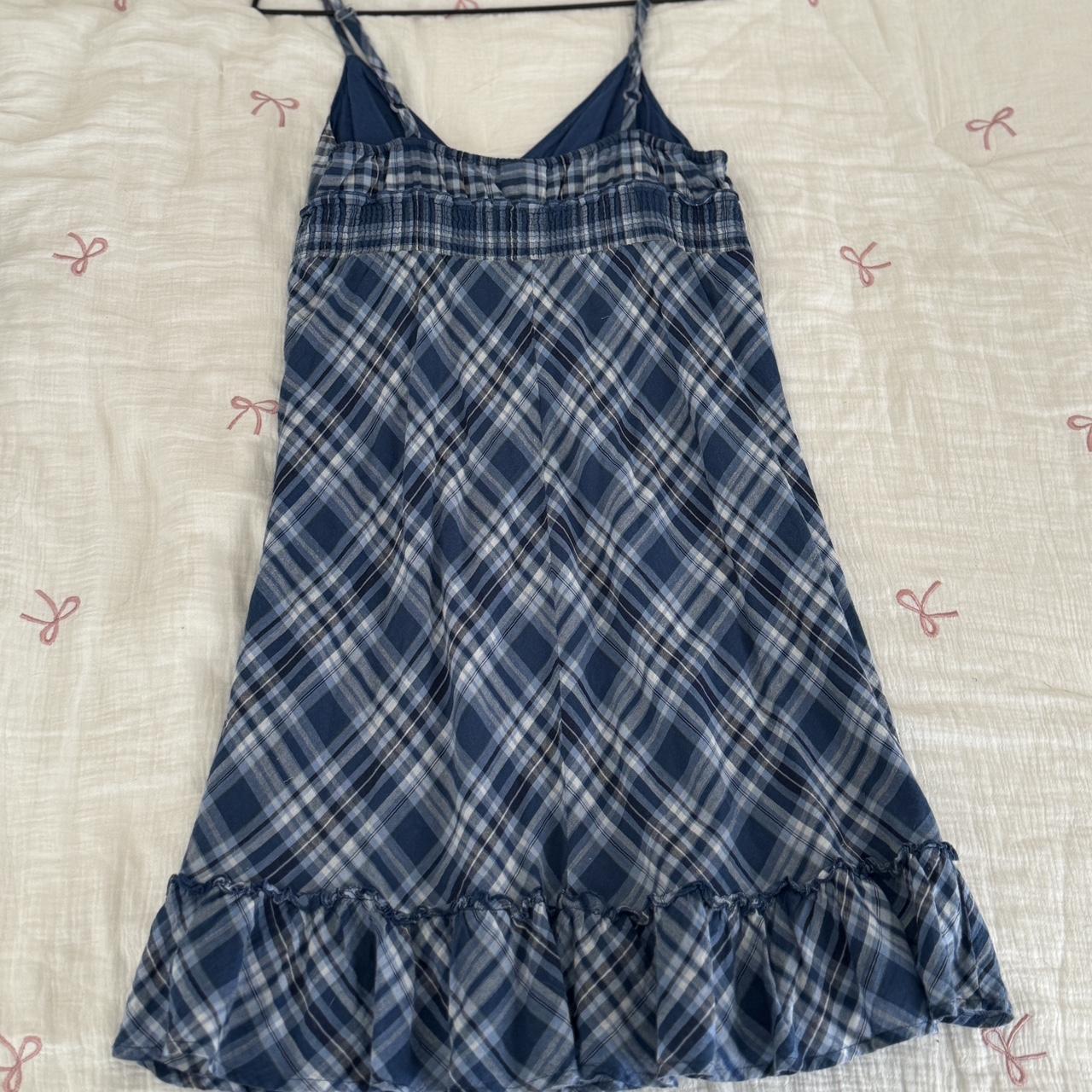 Blue and white plaid babydoll dress with ruffle hem... Depop