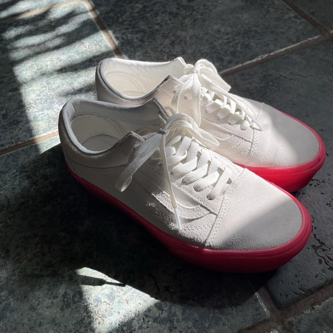 All white vans with red sole best sale