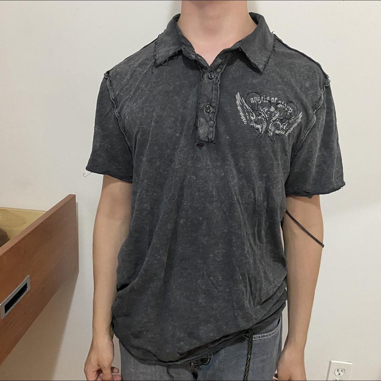 Express Men's Grey and Black Tshirt Depop