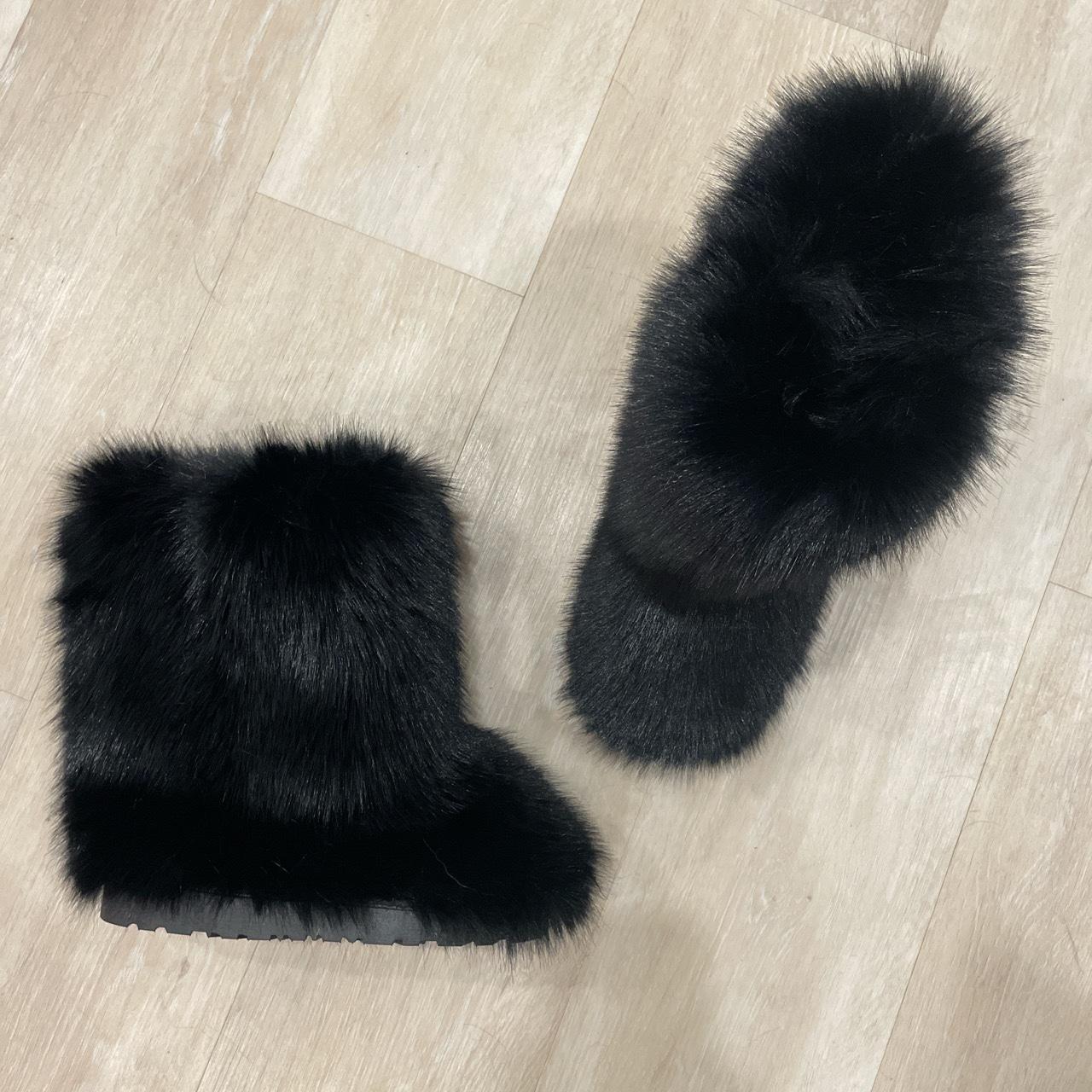 black fluffy furry boots size 36! - Depop