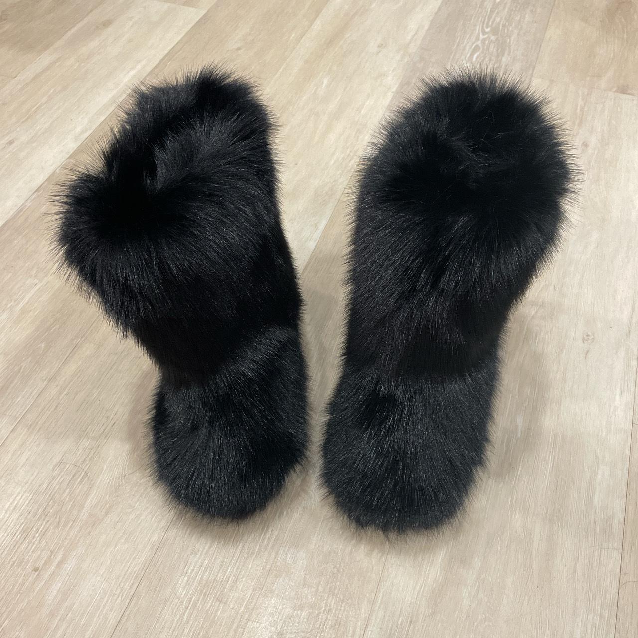 black fluffy furry boots size 36! - Depop