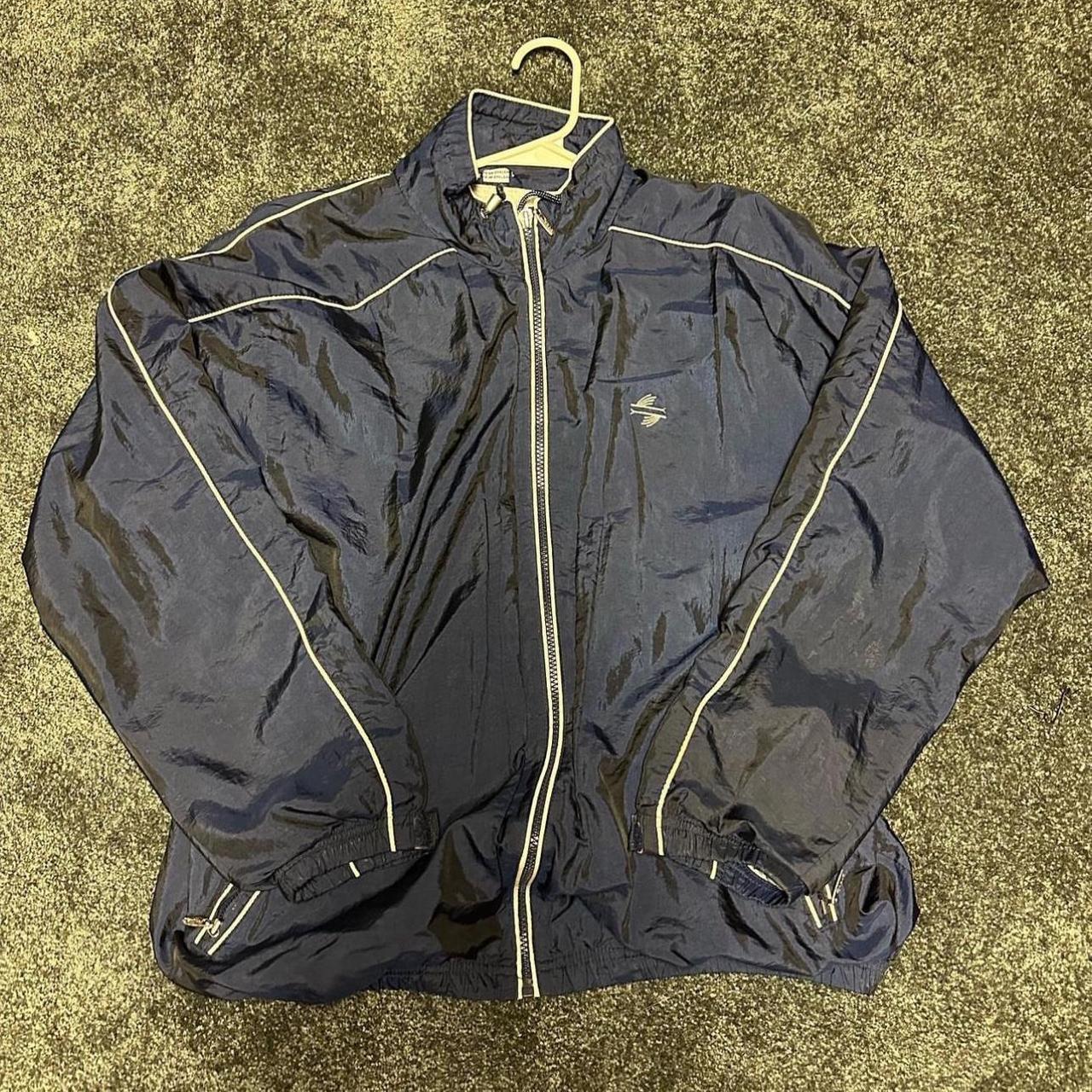 dark blue reflective windbreaker jacket size large... - Depop