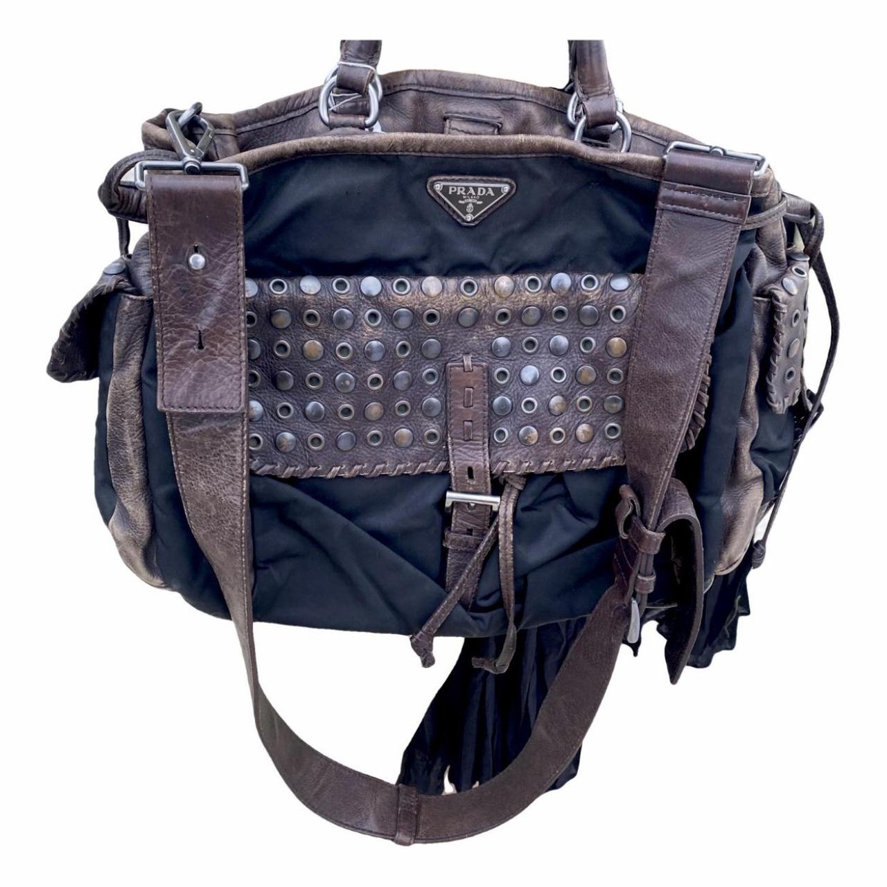 Prada Vintage - Studded Nylon Shoulder Bag - Black - Leather
