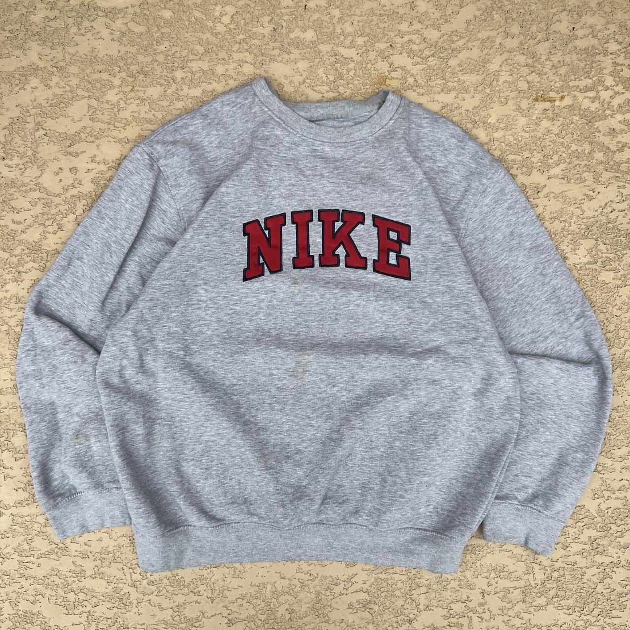 Nike Men's Grey and Red Sweatshirt | Depop
