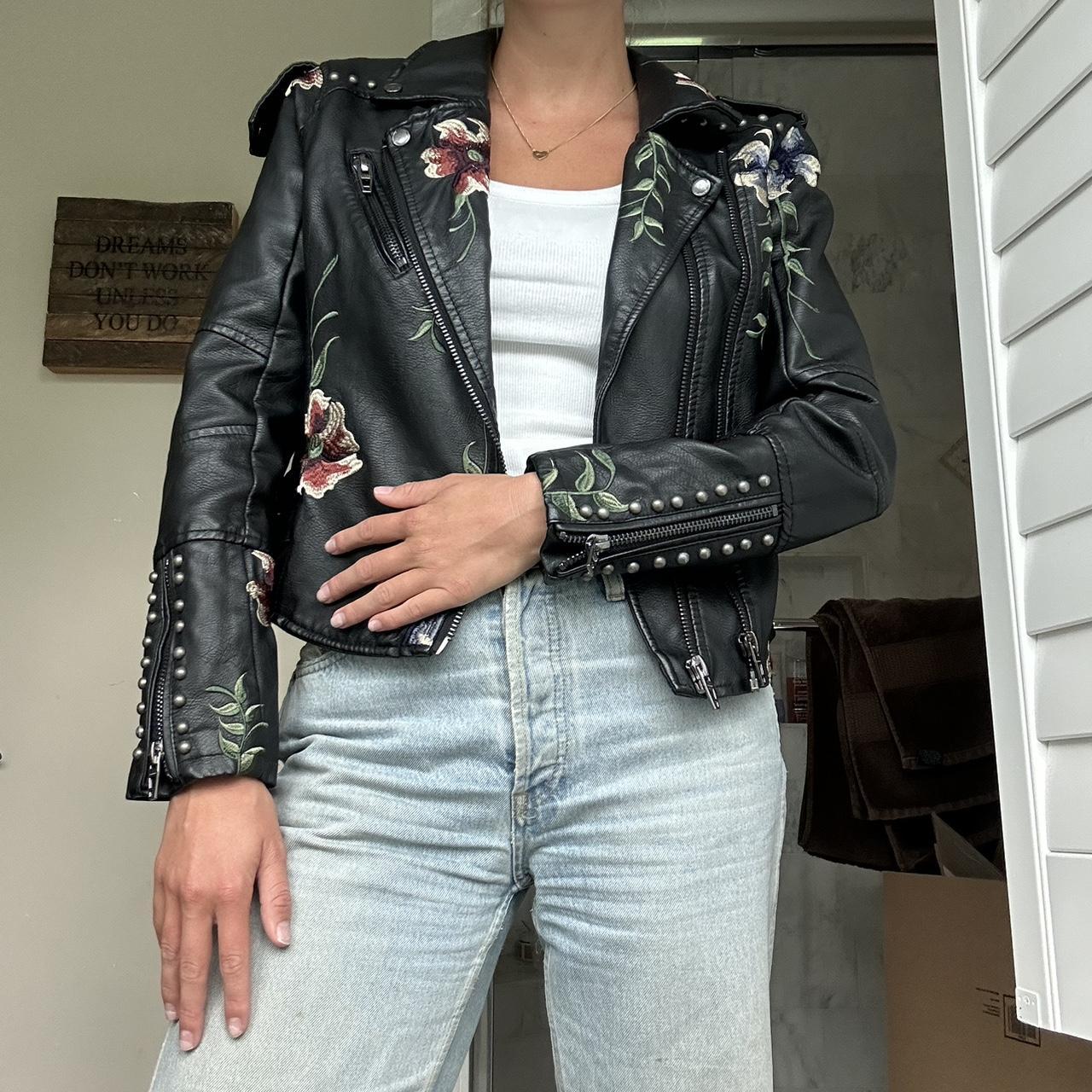 Blank NYC Embroidered and Studded Leather Jacket - - Depop