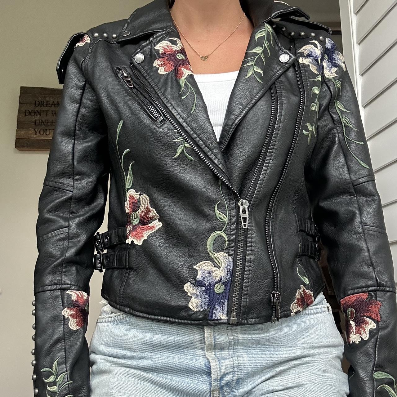 Blank NYC Embroidered and Studded Leather Jacket - - Depop