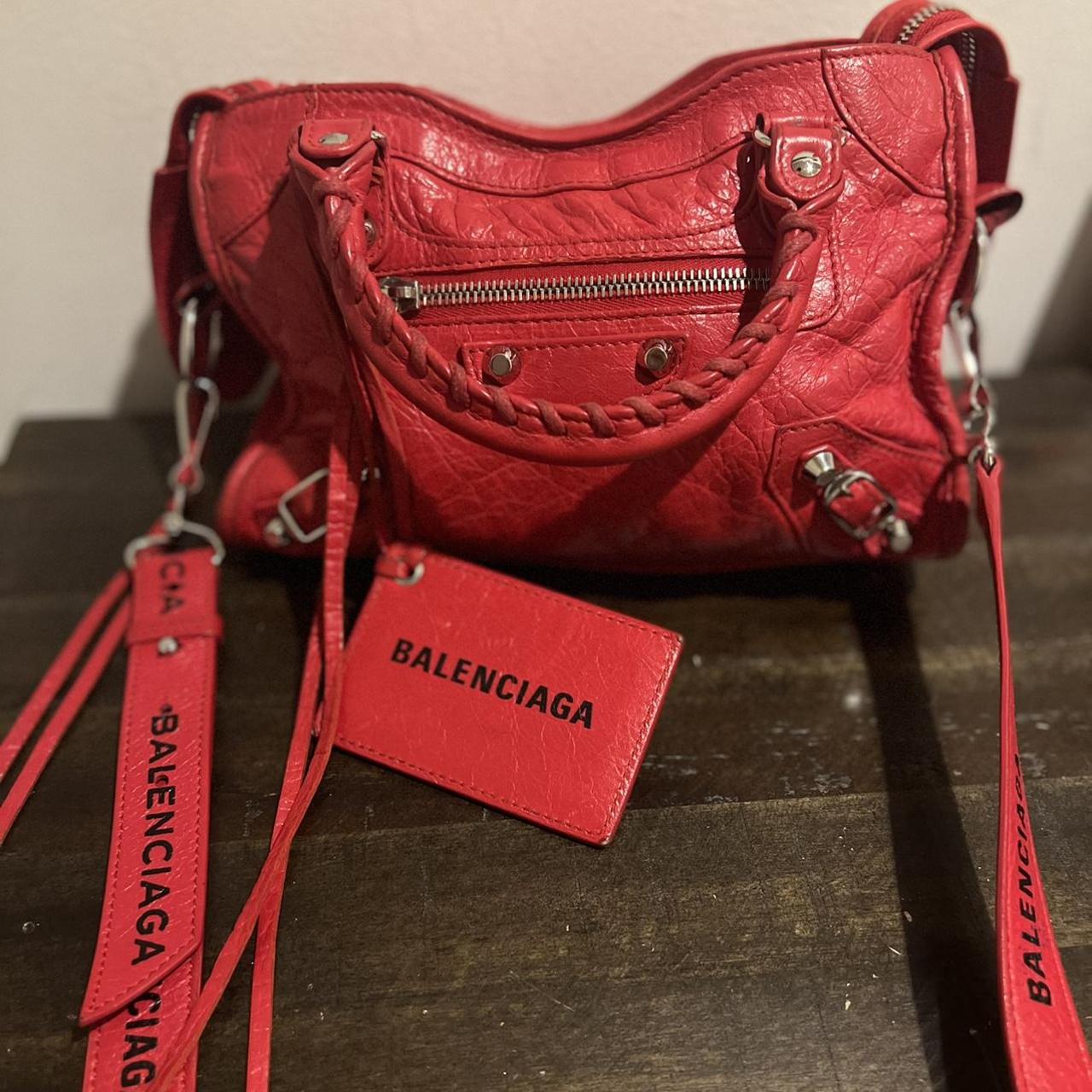 Red Balenciaga city bag with logo removable. Depop