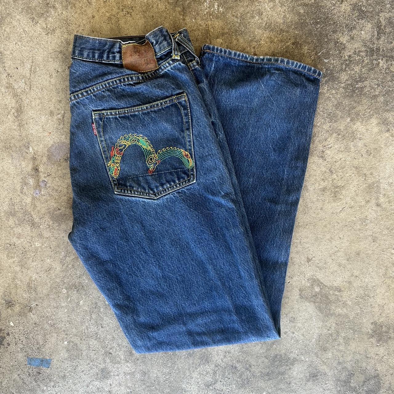 Fire vintage dark blue evisu jeans from 2003 super... - Depop