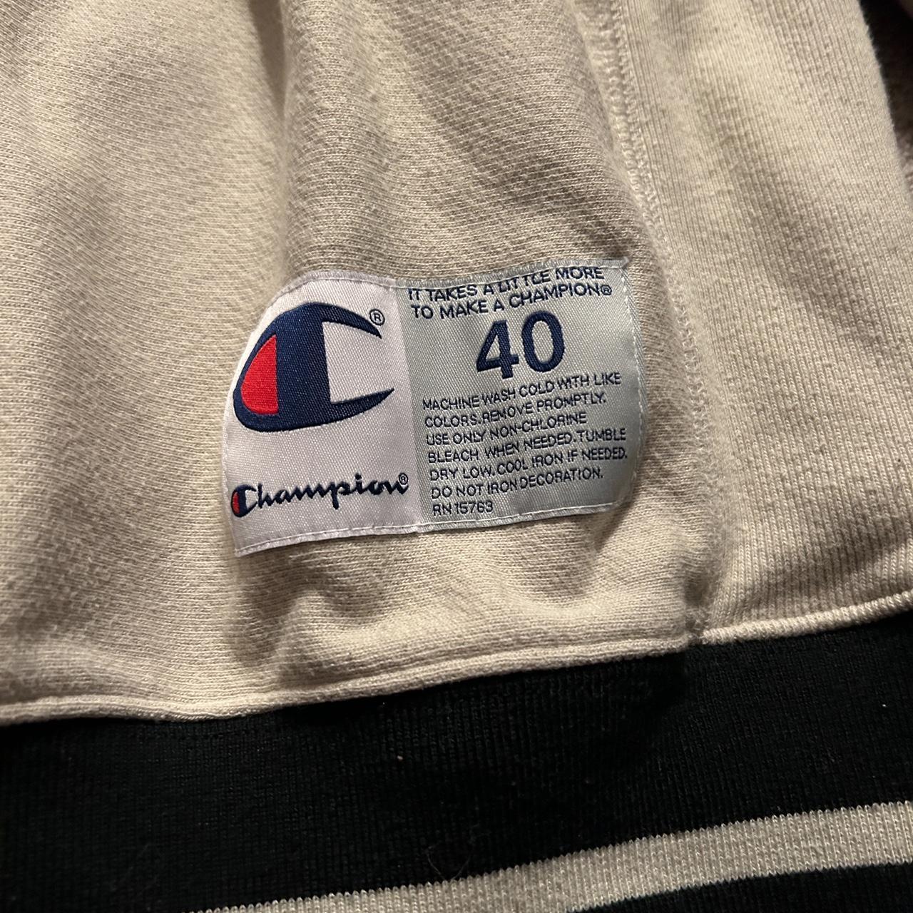 Champion Men's Cream and Black Sweatshirt | Depop