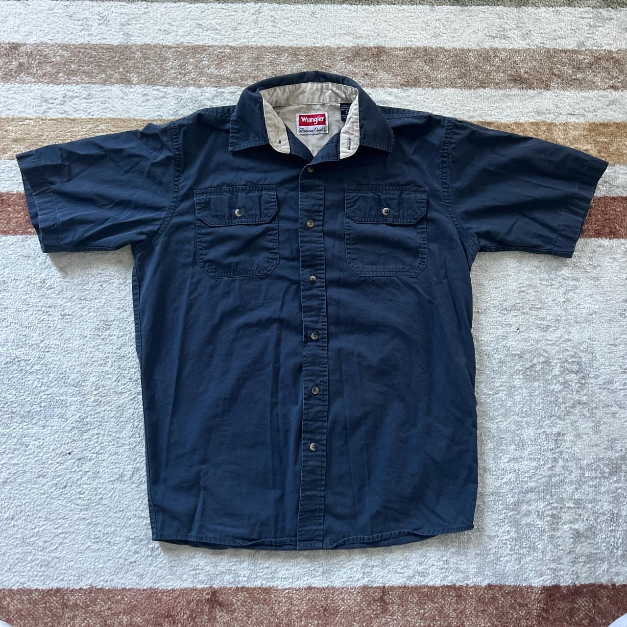 Wrangler Men's Navy and Cream Shirt | Depop