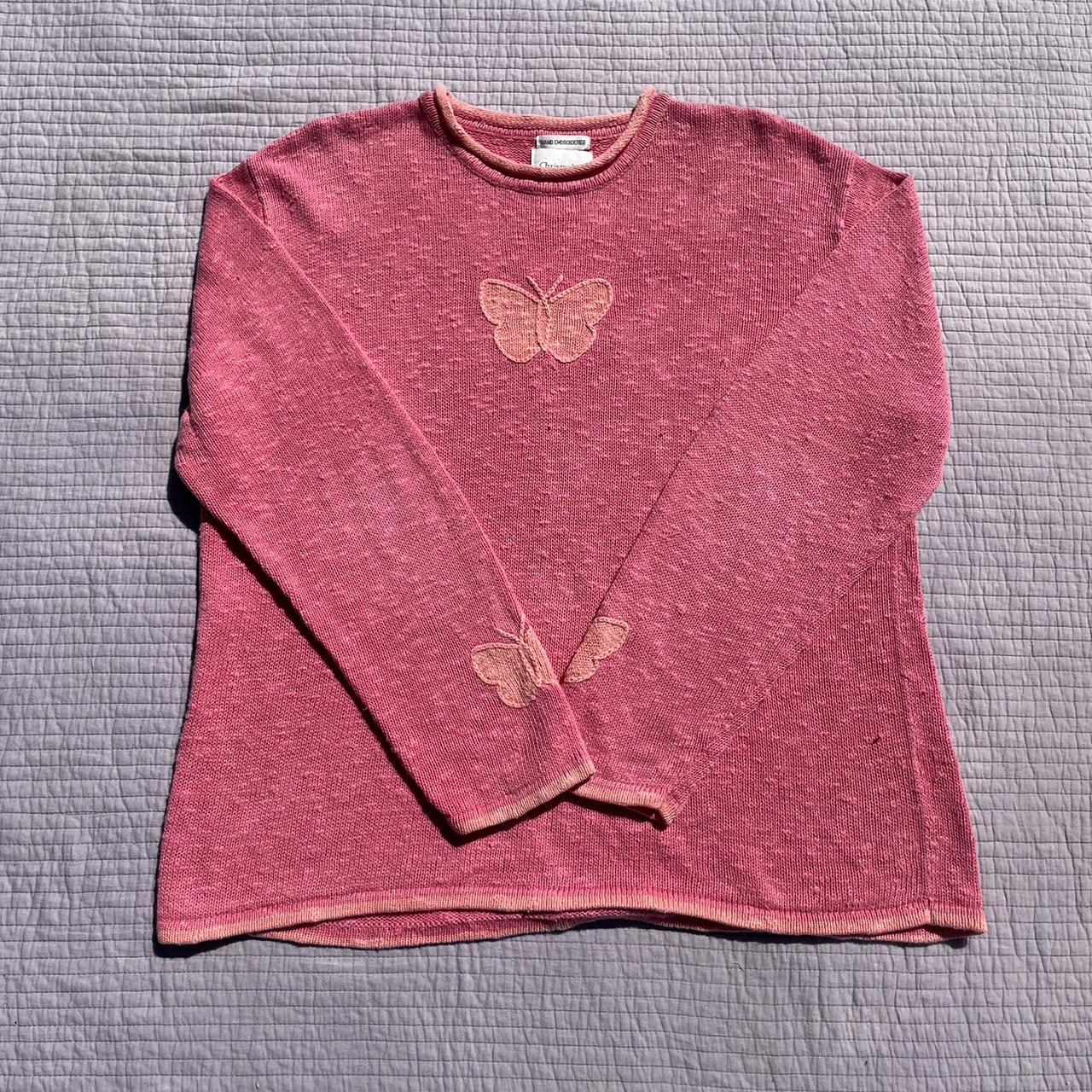 Pink floral hand-embroidery jumper sweater