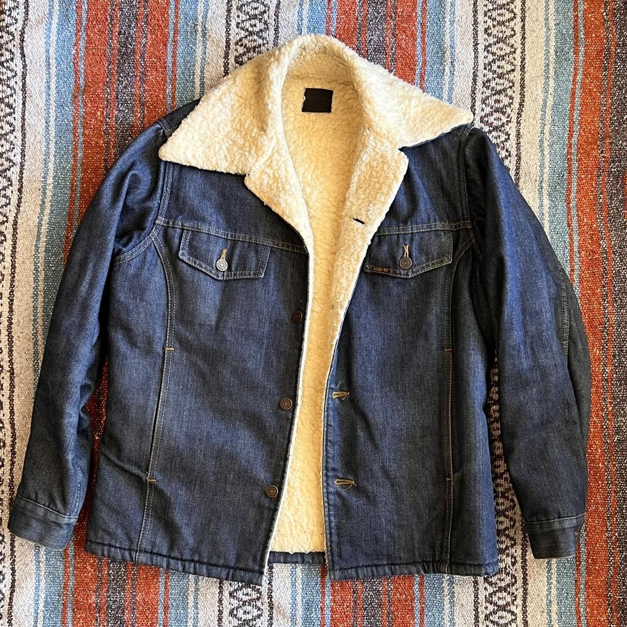 Sears Roebuck Sherpa denim jacket. With red satin... - Depop