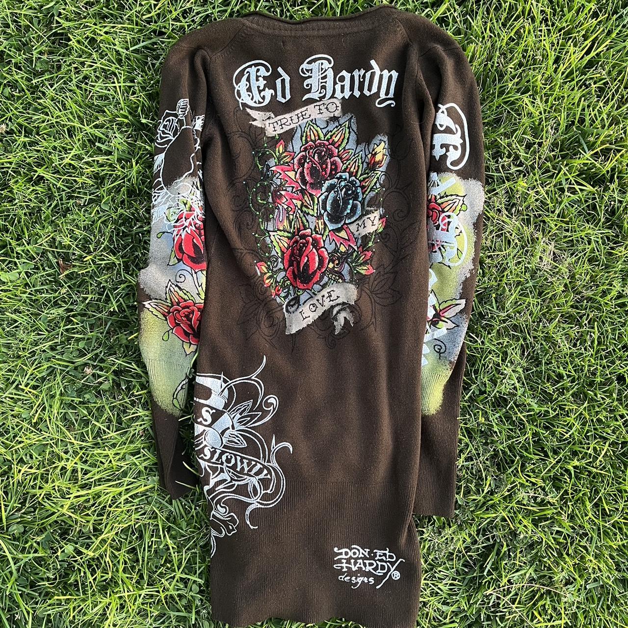 brown edhardy dress 🤎🐻💀rhinestone - Depop