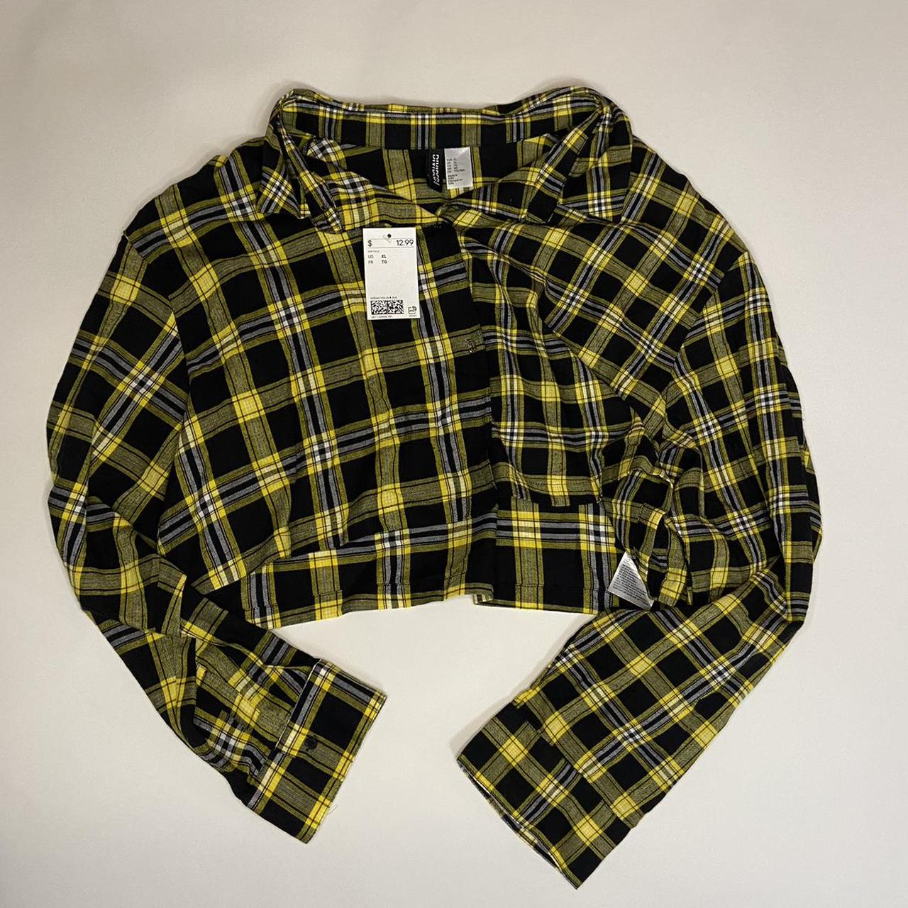 H M Cropped Plaid Flannel Yellow Size Women s