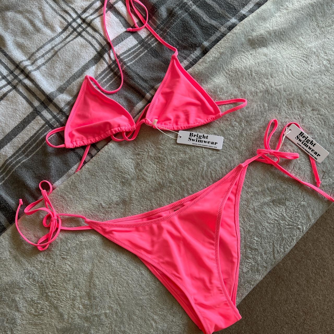 Bright swimwear neon pink bikini New with tags... - Depop