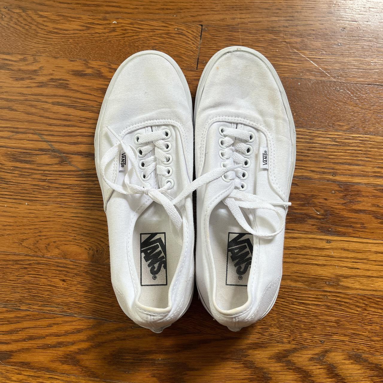 white lace up vans size 6.5 men size 8 women... - Depop