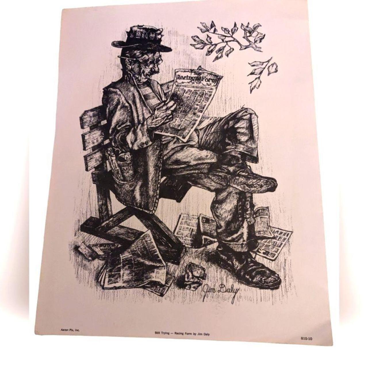 Store Jim Daly hobo print reading a racing for