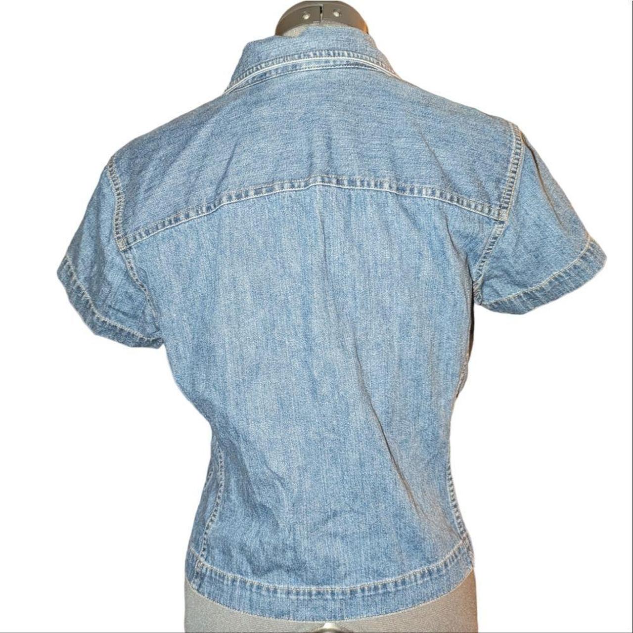 VINTAGE 90s Liz Claiborne Women's Top M Blue Denim Floral