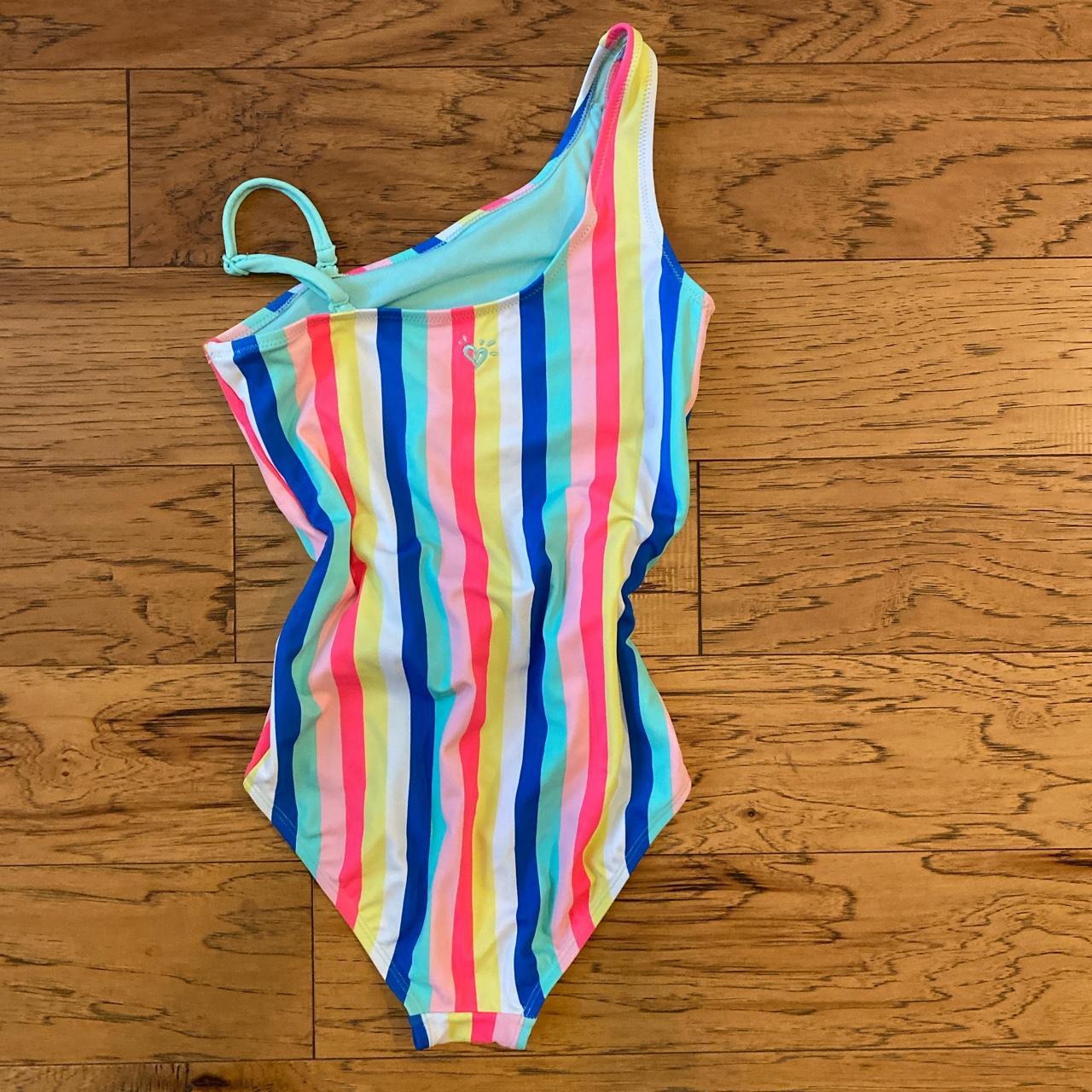 girls stripe one piece swimsuit size 12 // 20”... Depop