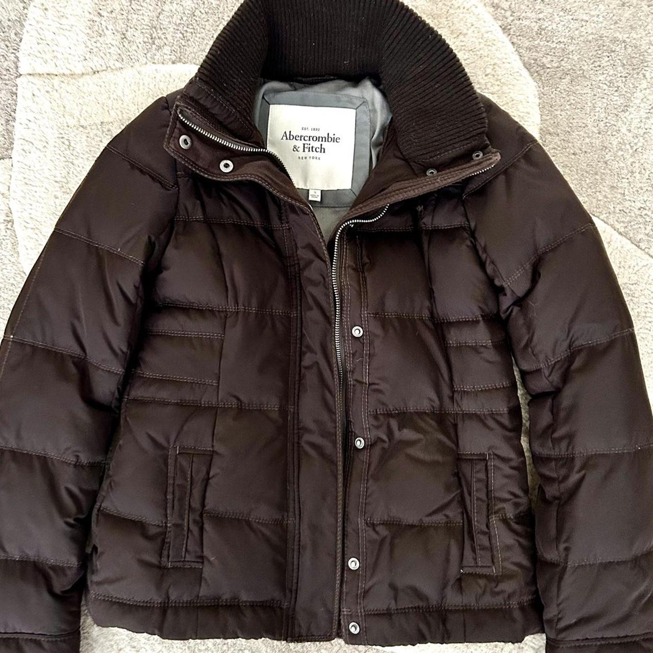 Early 2000’s Abercrombie Brown Puffer Jacket Hood... - Depop