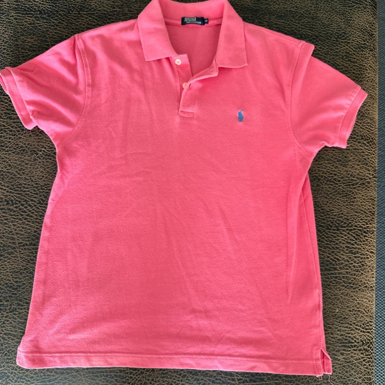 Authentic Ralph Lauren collared polo shirt in pink... - Depop