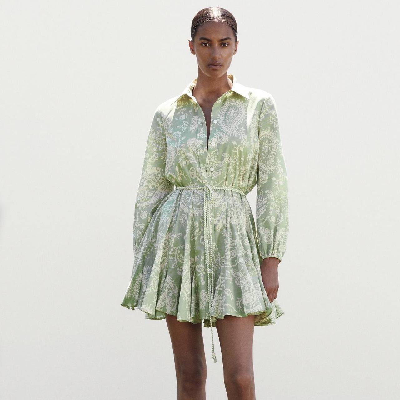 Zara Women's Green and White Dress Depop